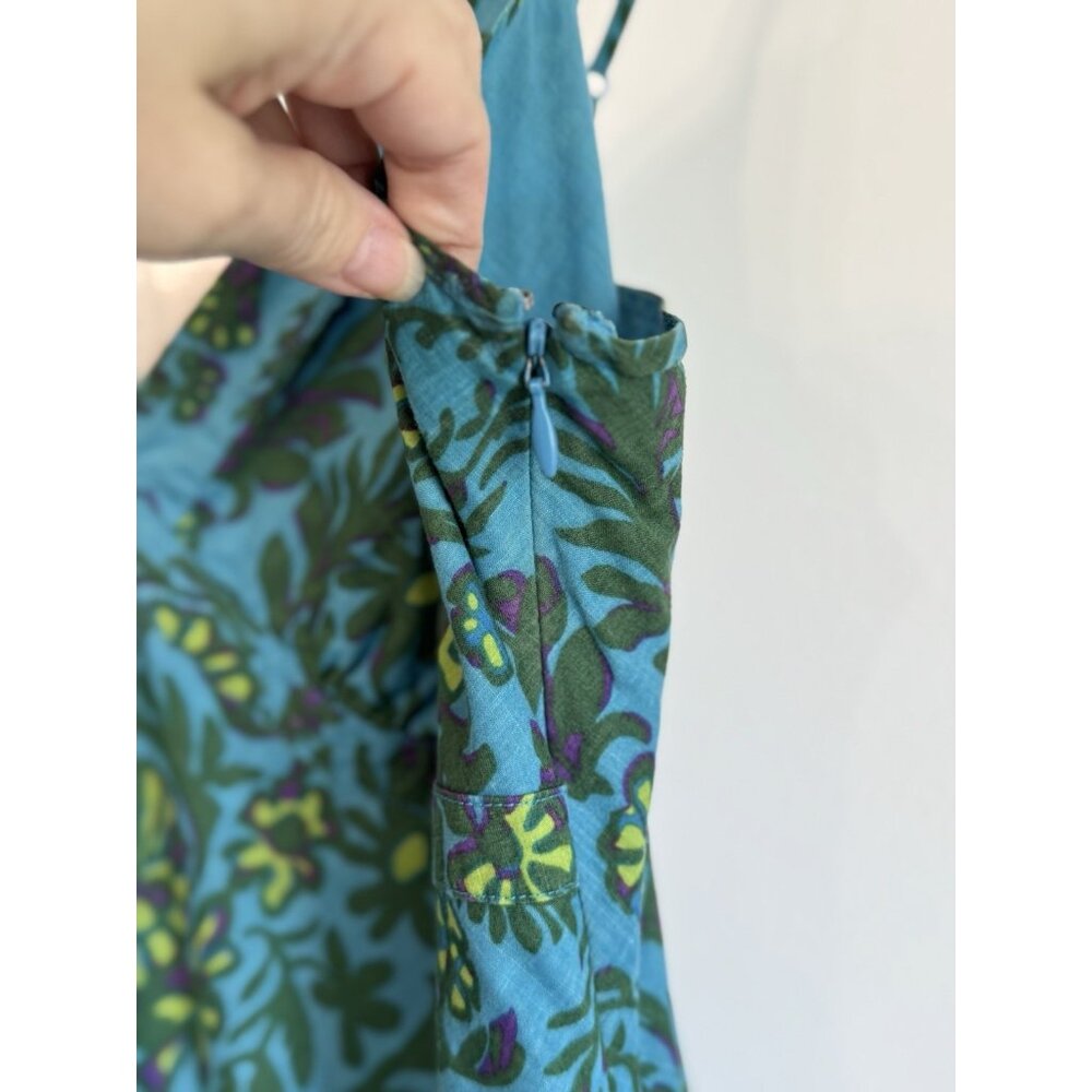 GAP Teal Floral Tiered Midi Sun Dress Women’s 12 Spaghetti Strap Cottagecore - Picture 6 of 12